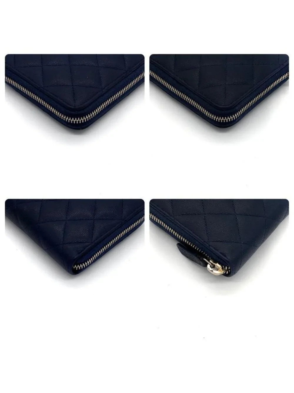 Chanel Quilted Caviar Leather Zip Around Wallet Navy